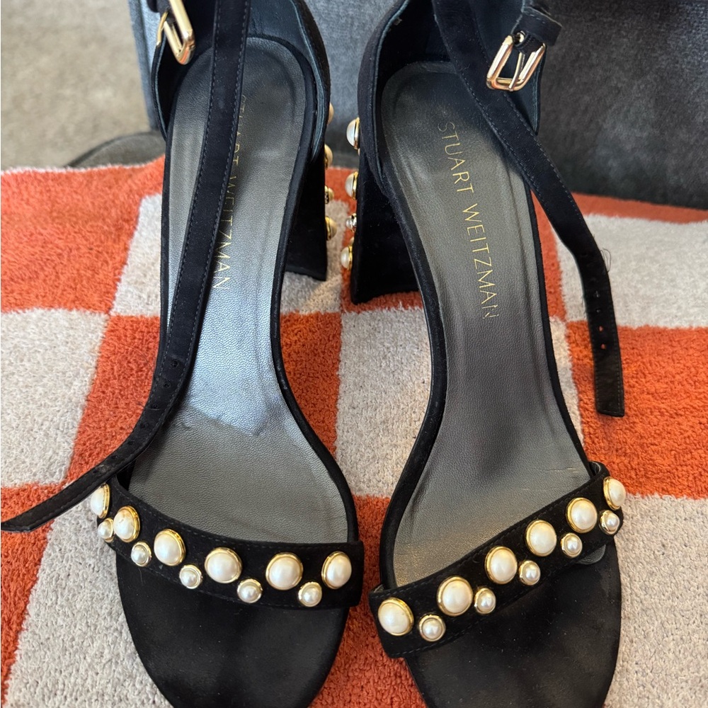 Stuart Weitzman Black Pearl Embellished Heels